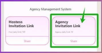 Agency Management System: Hostess Invitation Link daily limit 100, Agency Invitation Link daily limit 10